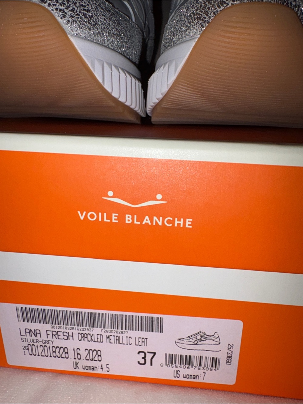NWT VOILE BLANCHE Lana Fresh Metallic Sneaker in Silver Grey - Picture 8 of 14